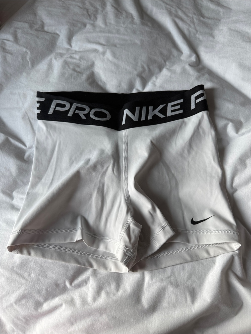 Nike White Pro Compression Bike Shorts with Black Logo Waistband white size s